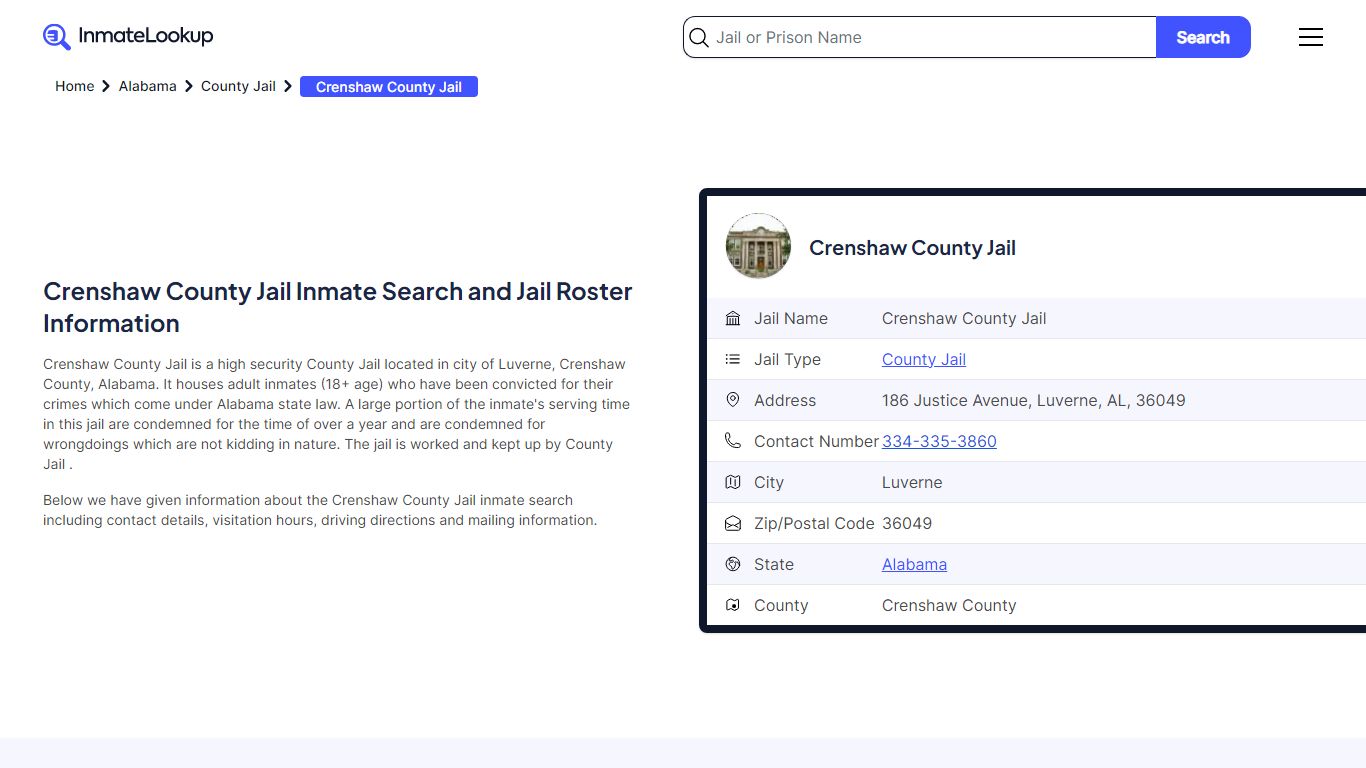 Crenshaw County Jail Inmate Search - Luverne Alabama - Inmate Lookup